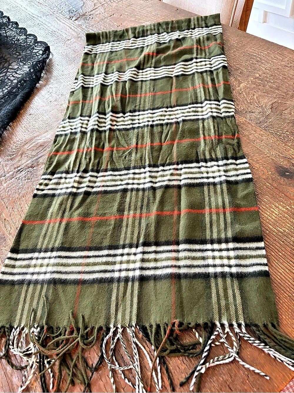 V. Fraas Cashmink Plaid Scarf Green & White